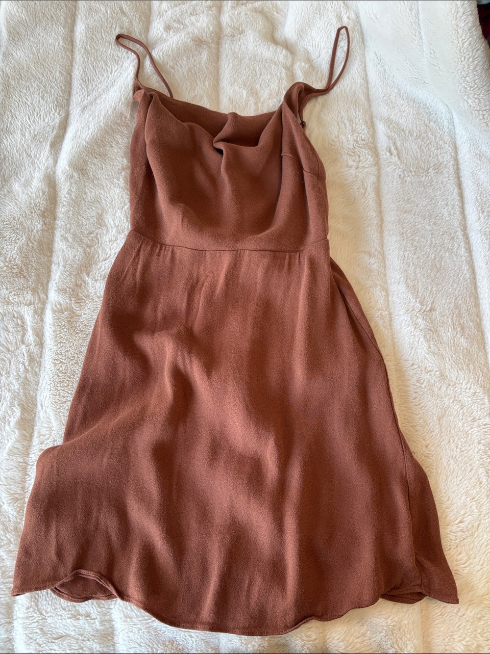 Aritzia Rust Brown Cowl Neck Slip Dress